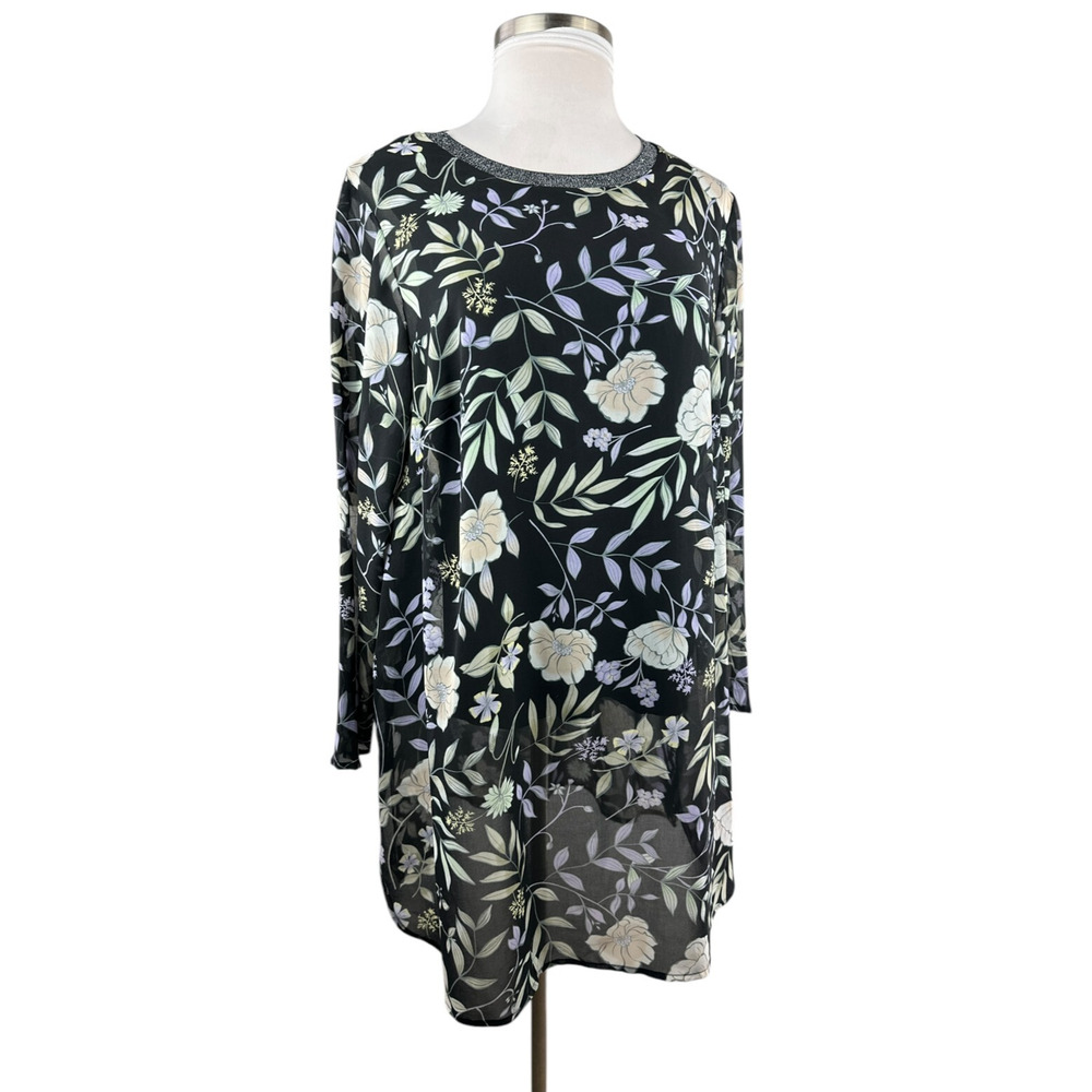 Calvin Klein Floral Wildflower Lined Tunic Blouse Mini Dress Womens Plus Size 1X - Picture 3 of 16